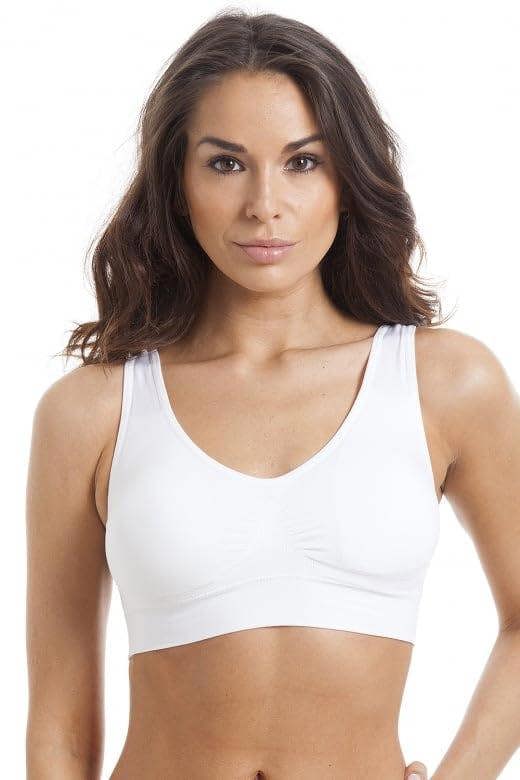 Camille Women's Seam Free Shapewear Support Bra in White with Removable Pad