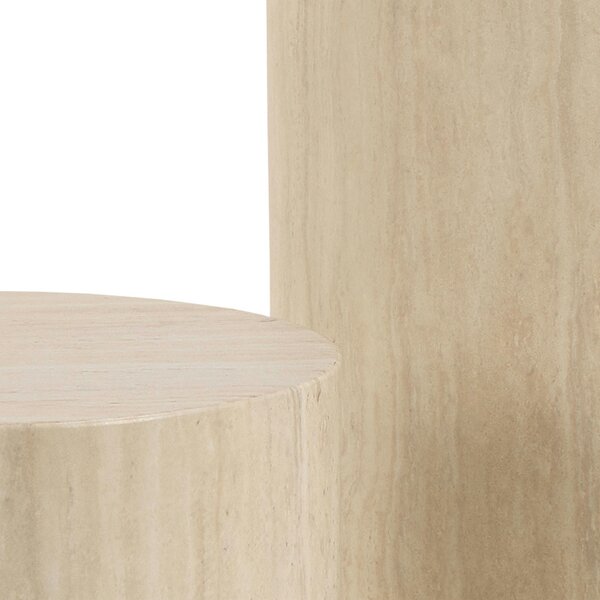 Wyld Haus Set of 2 Lille Beige Marble Effect Round Pedestal Side Tables