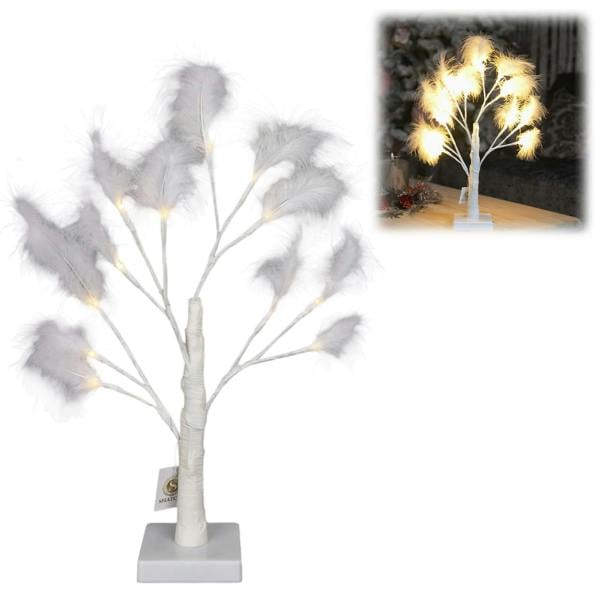 55cm White Feather Tree Table Lamp with Warm White LEDs, Battery-Operated Decorative Light image 1