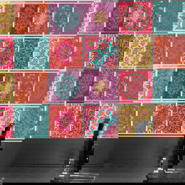 Colourful Mandala Spanish Glossy 3D Sticker Tile 15.4 cm (6 in) - 16pcs in a pack