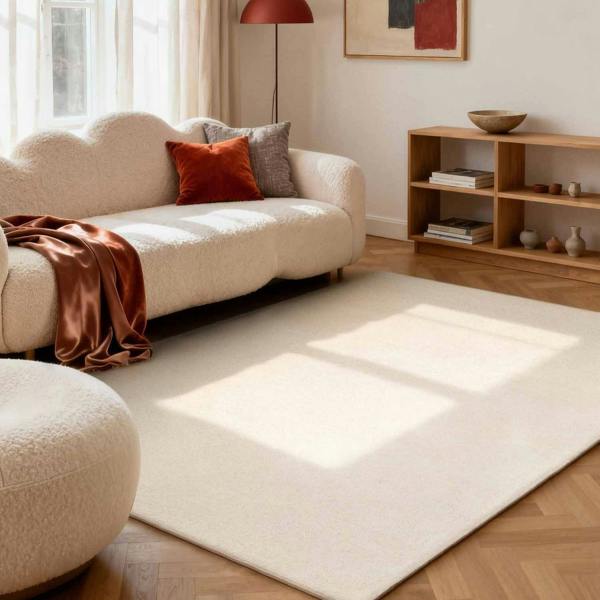 Fine Boucle Wool Rug Knots Natural White sound-absorbing, durable pile.