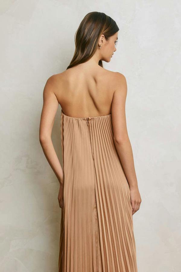 BALOU Womens Satin Pleated Maxi Dress