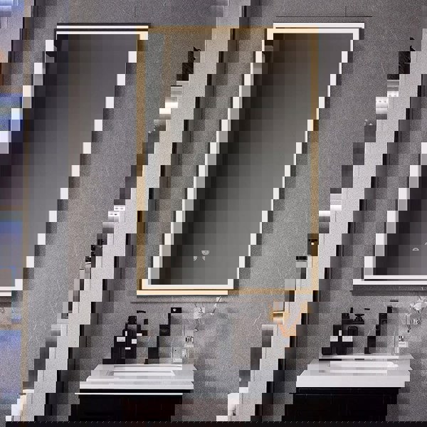 Rectangular 50x70cm Anti-fog Bathroom Vanity Mirror with Touch Lighting Bathroom Mirrors Living and Home