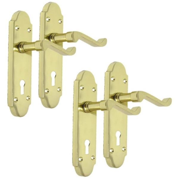 EDH Door Hardware Brass Finish Epsom Victorian Scroll on Shaped Back Plate Lock Door Handle x 2