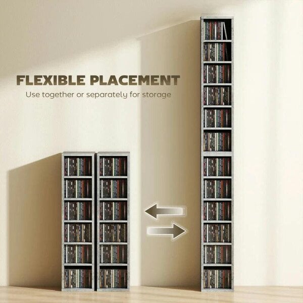 Bobobiy Set of 2 CD Media Display Shelf Unit Tower Rack with Adjustable Shelves, Grey
