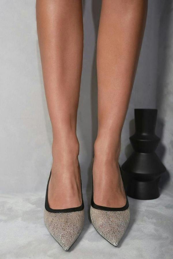 Francesca Slingback Mesh Pointed Toe High Heels - Black