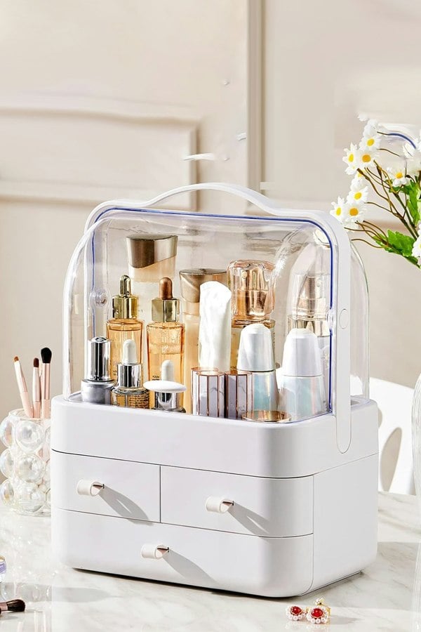 Living and Home 39CM High Cosmetic Organizer Makeup Storage Box With 3 Drawers And Transparent Lid