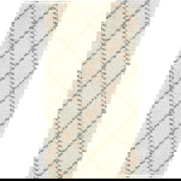 Diamond Design Thick Shaggy Area Rugs Ivory Beige