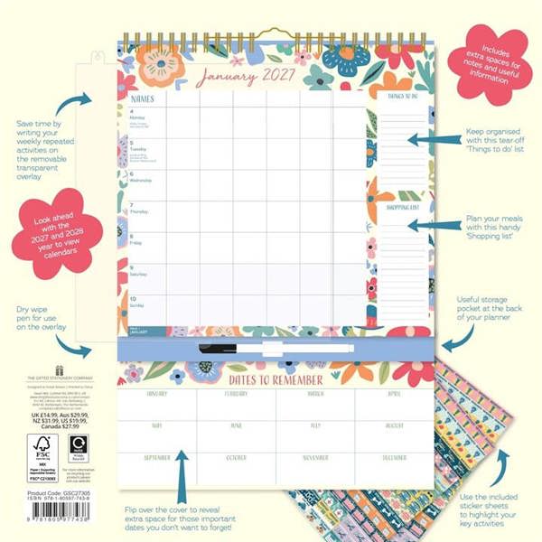 Floral Week to View Family Organiser 2027, Family Planners, Week To View, Art, Gift
