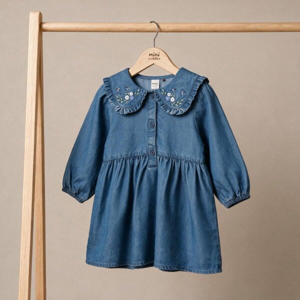 Mini Cuddles Floral-Embroidered Dress (Blue)