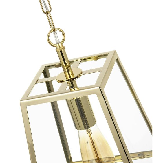 Happy Homewares Classic Lantern Pendant Lamp in Polished Gold with Clear Glass Sides