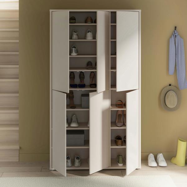 Furniture To Go Alice Springs Tall Shoe Cabinet with 6 Doors Push-to-Open in Sand