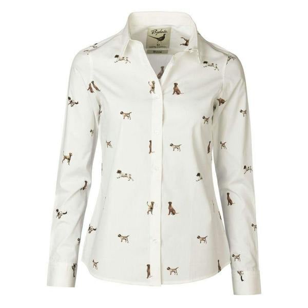 Rydale Ladies Wistow Printed Shirt in Country Dogs design with long sleeves, full button fastening, structured collar and all-over country dog print.