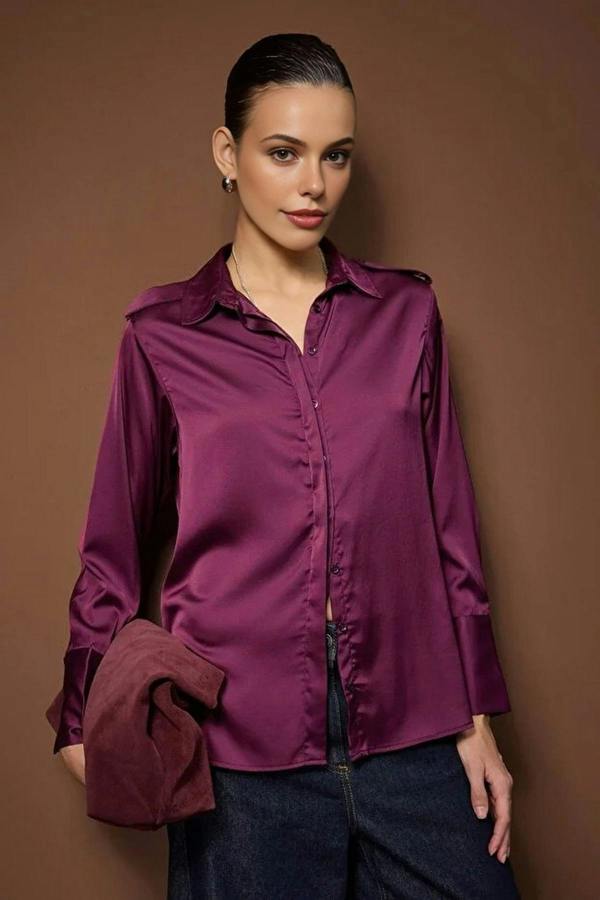 WOVCOR Satin Shirt with Epaulettes