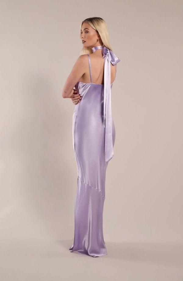 Rewritten London Pollenca Bridesmaid Dress in Lilac Satin