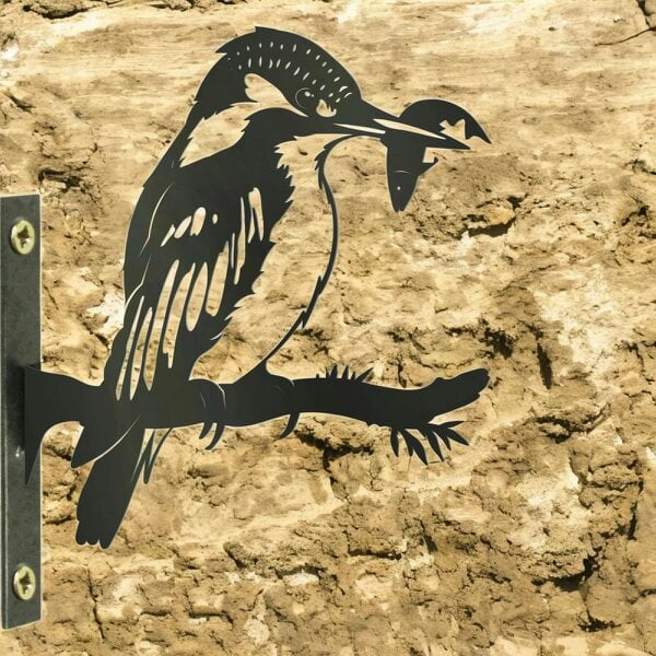EDH Door Hardware Metal Kingfisher Tree Silhouette – 18cm x 28cm | Rustic Outdoor & Indoor Wall Art for Garden, Fence, or Home Décor