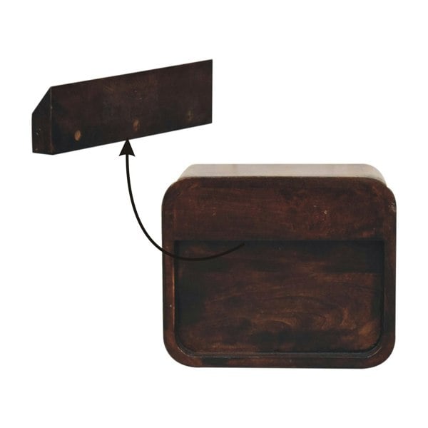 Artisan Furniture Solid Wood Mini Curved California Walnut Wall Mounted Bedside with Open Slot