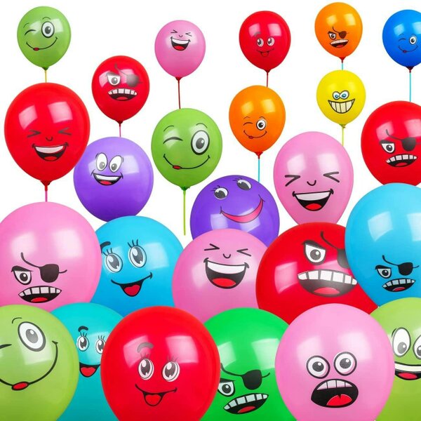 Shatchi 12 inch Emoji Latex Balloons, Assorted Multicolour Party Decorations, Pack of 100