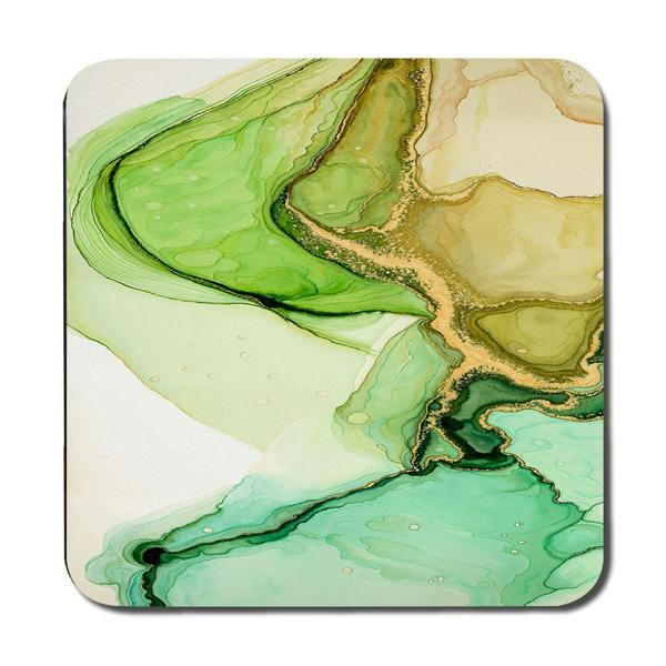 Benjamin Tate Design Green Marble Designer Placemat And Coaster Set With Wood Base Luxury Artwork Collection Limited Edition