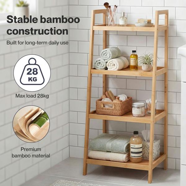 Levede Shelf 4 Tier Space Saving Bamboo Display Cabinet For Living Room Bamboo