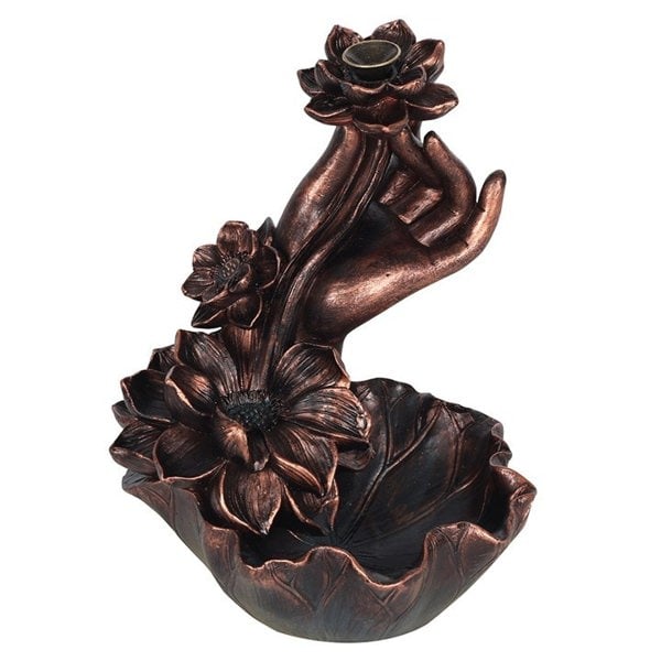 Serano Bronze Effect Hand with Flower Backflow Incense Burner