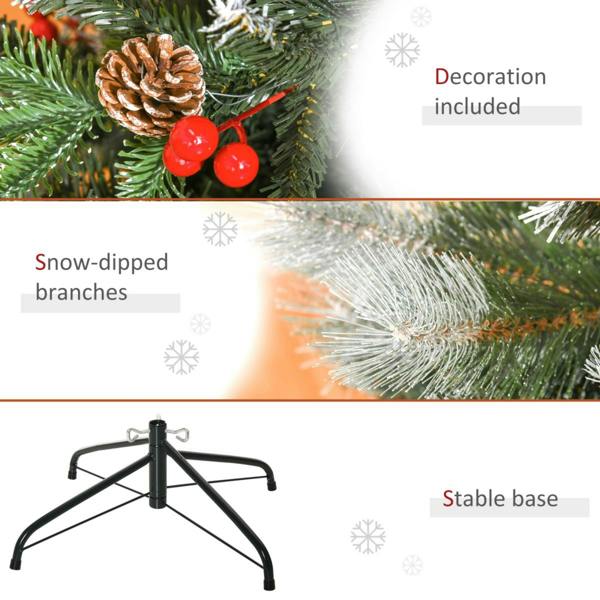 Dyzi 5FT Snow Dipped Artificial Christmas Tree with Berries and Pine Cones