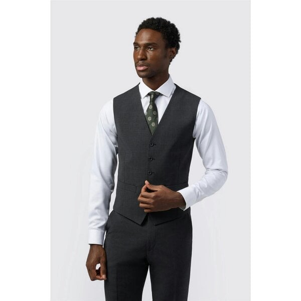 Alexandre Silver Alexandre Tailored Fit Charcoal Wool Blend Stretch Waistcoat