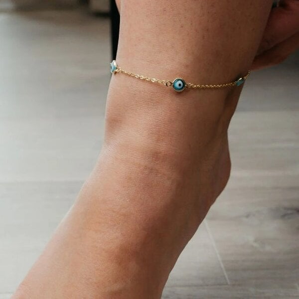 The Colourful Aura Golden Evil Eye Minimalist Adjustable Turkish Protection Foot Anklet