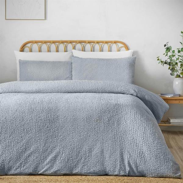 Crinkle Seersucker Blue Duvet Cover Set