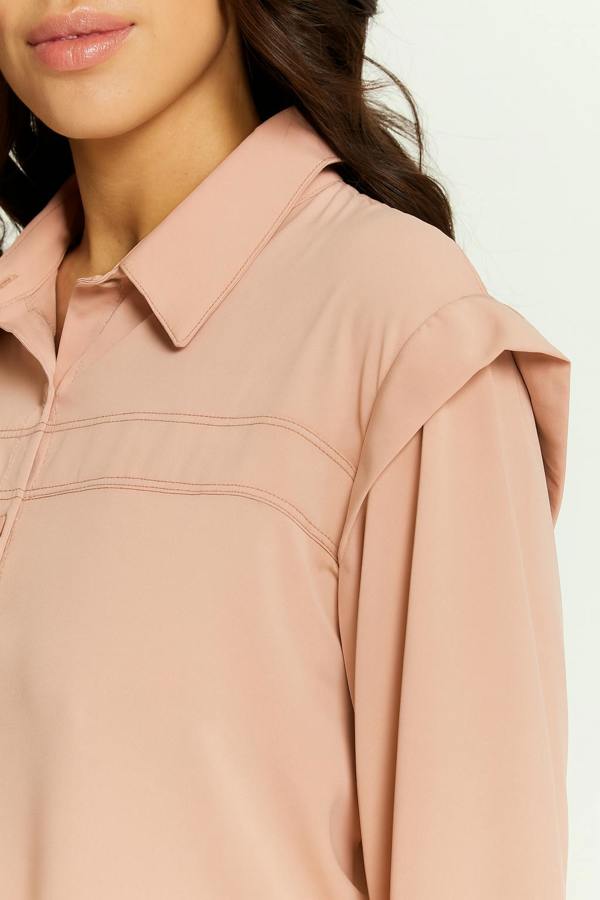 Hoxton Gal Relaxed Fit Shoulder Detailed Long Sleeves Shirt in Pink