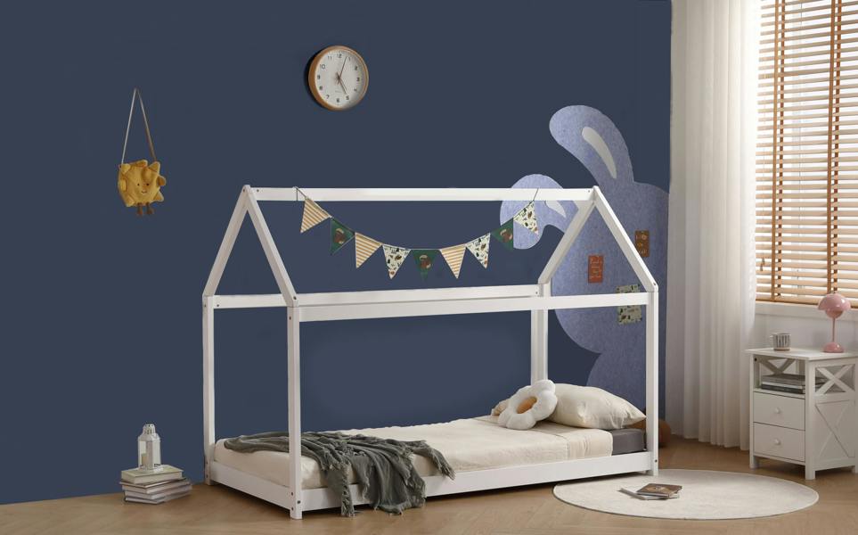 Mission TM Ely Montessori House Bed for Kids, White Solid Pine, 3FT Single