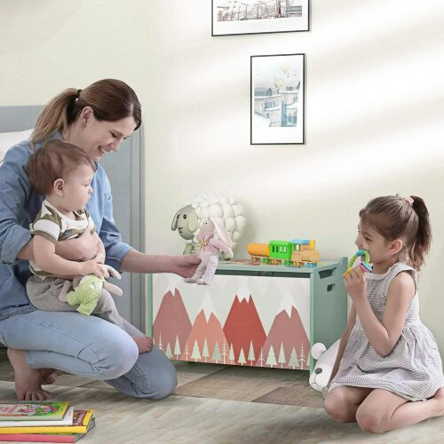 Bobobiy ZONEKIZ Toy Box, Kids Storage Chest, with Lid, Safety Hinge - Green