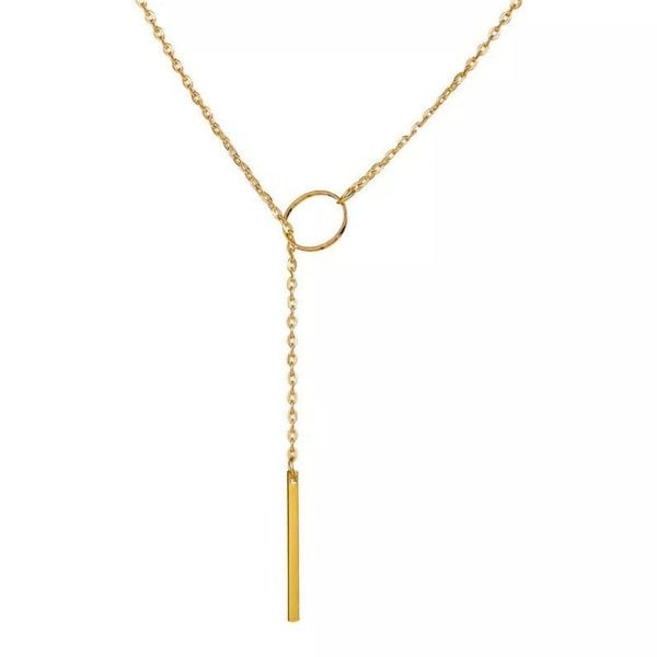 The Colourful Aura Gold Silver Single Long Slim Bar Drop Y Shape Circle Interlock Lariat Necklace