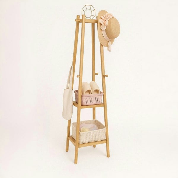 BMBO Wooden Coat Rack Stand With 3 Shelves
