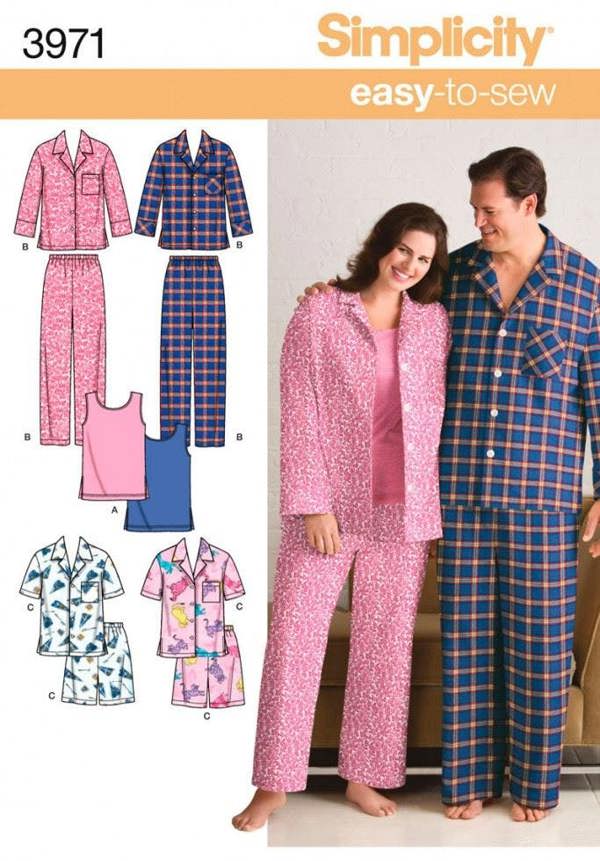 Simplicity Sewing Pattern 3971, Trousers, Pyjamas, Shorts, Tops for Men, Women, S-M-L - Easy