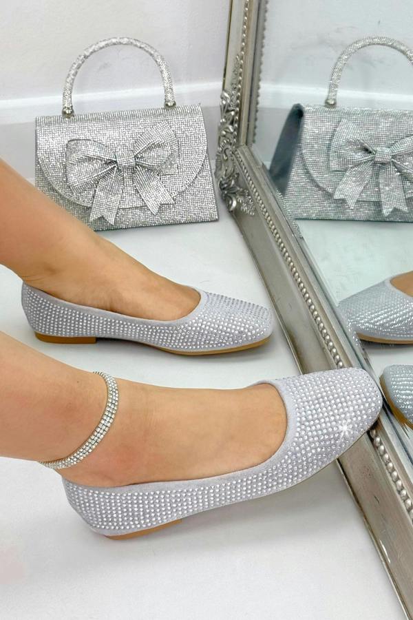 Crystal Embellished Showstopper Ballet Flats Silver with all-over crystal embellished upper for maximum sparkle