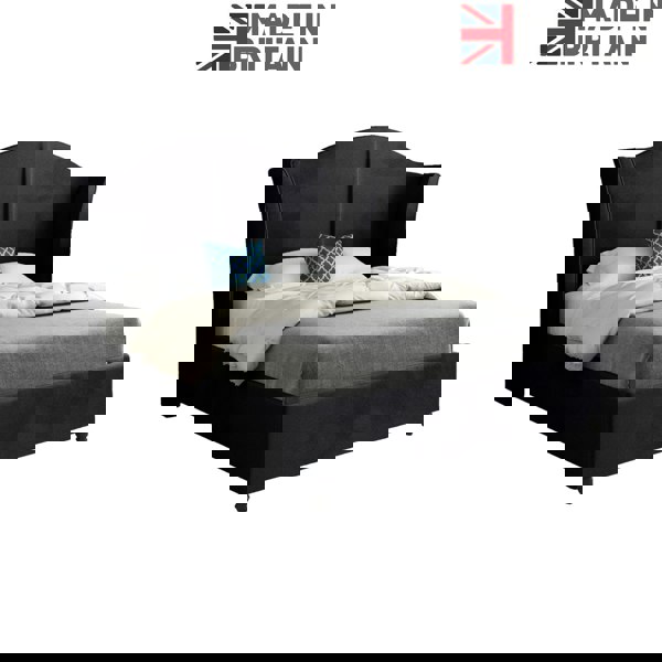 Casa Magna Zampa Curved Top Curved Winged Upholstered Soft Velvet Bed Frame - Black