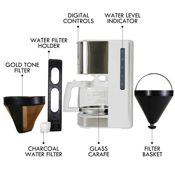 Kenmore 12-Cup Filter Coffee Machine 1.8L Programmable Timer Drip Coffee Maker White
