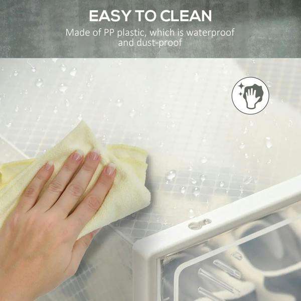 Clear plastic shoe storage boxes, wipe-clean surface with cloth