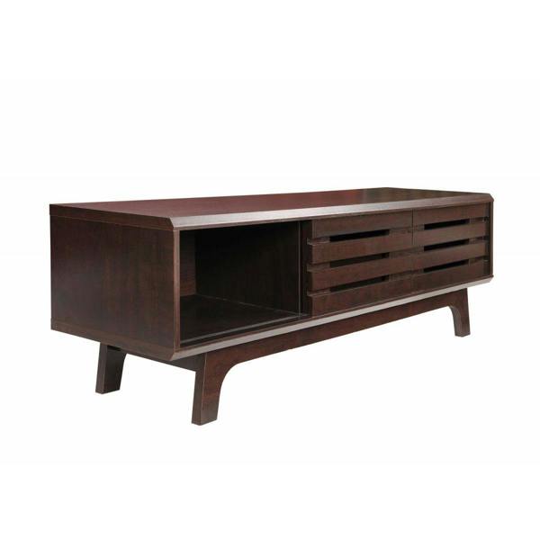 Timber Art Design Essentials TV Cabinet with Sliding Slatted Door and Shelf in Wenge Wood Effect