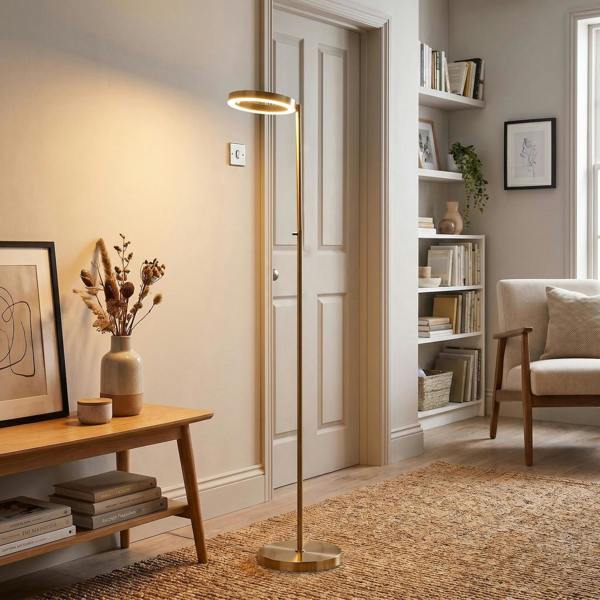 Modern LED Halo Ring Floor Lamp in Antique Brass with CCT Dimmer Image 6