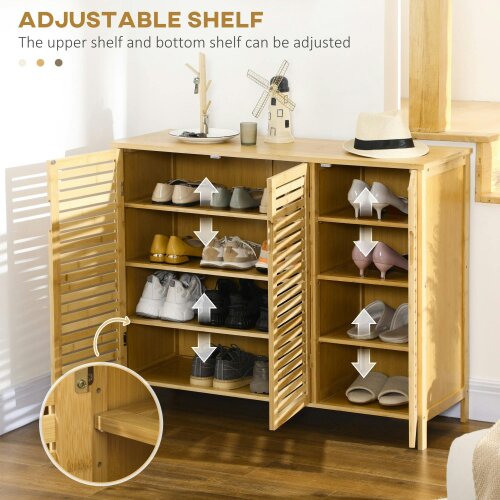 Wyld Haus Elfi Naba Wooden Natural Rustic Slatted 3 Door Shoe Cabinet With 8 Shelves