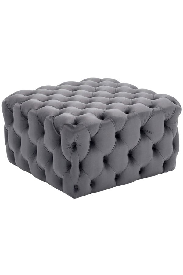 Living and Home 70cm W Grey Velvet Buttoned Tufted Square Footstool Coffee Table