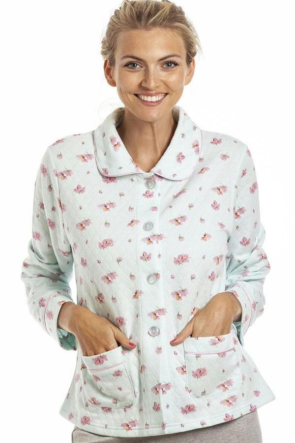 Womens Floral Print Mock Quilt Bed Jacket