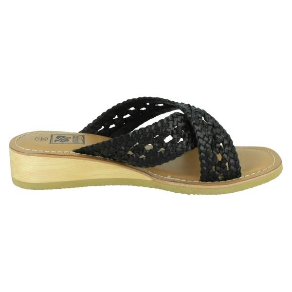 Down to Earth Ladies Down To Earth Low Wedge Leather X Strap Mule Sandal F00430
