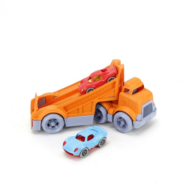 Green Toys Racing Truck with 2 Race Cars - Made From 100% Recycled Plastic