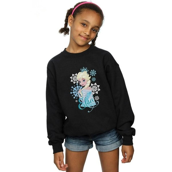 Disney Girls Frozen Elsa Snowflakes Sweatshirt - Black