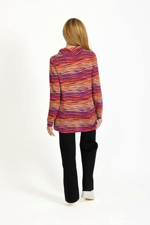 Staggered Print Cowl Neck Top