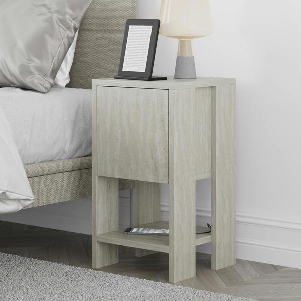 Decortie Ema Modern Bedside Table with Storage Drop-Door Cabinet 30cm Width