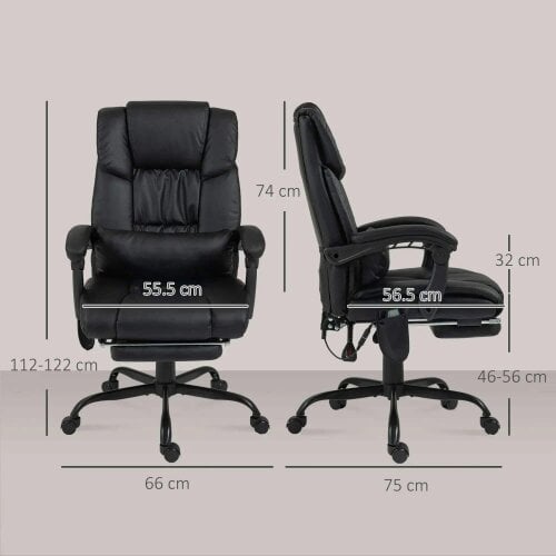 Bobobiy 6-Point Massage Office Chair, PU Leather Desk Chair with Adjustable Height and Footrest for Home Office, Black